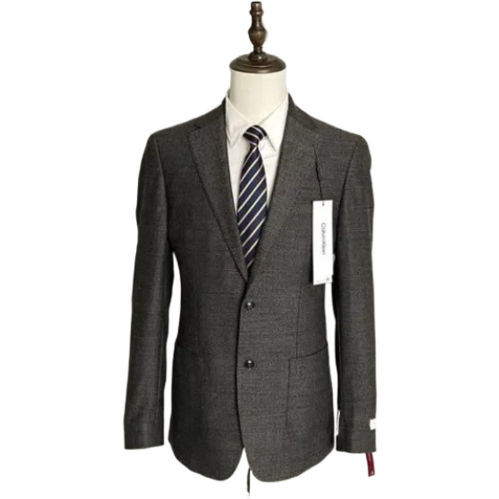 Calvin Klein Men's 40 Long Sport Coat Slim-Fit Wool Black/White Herringbone NEW